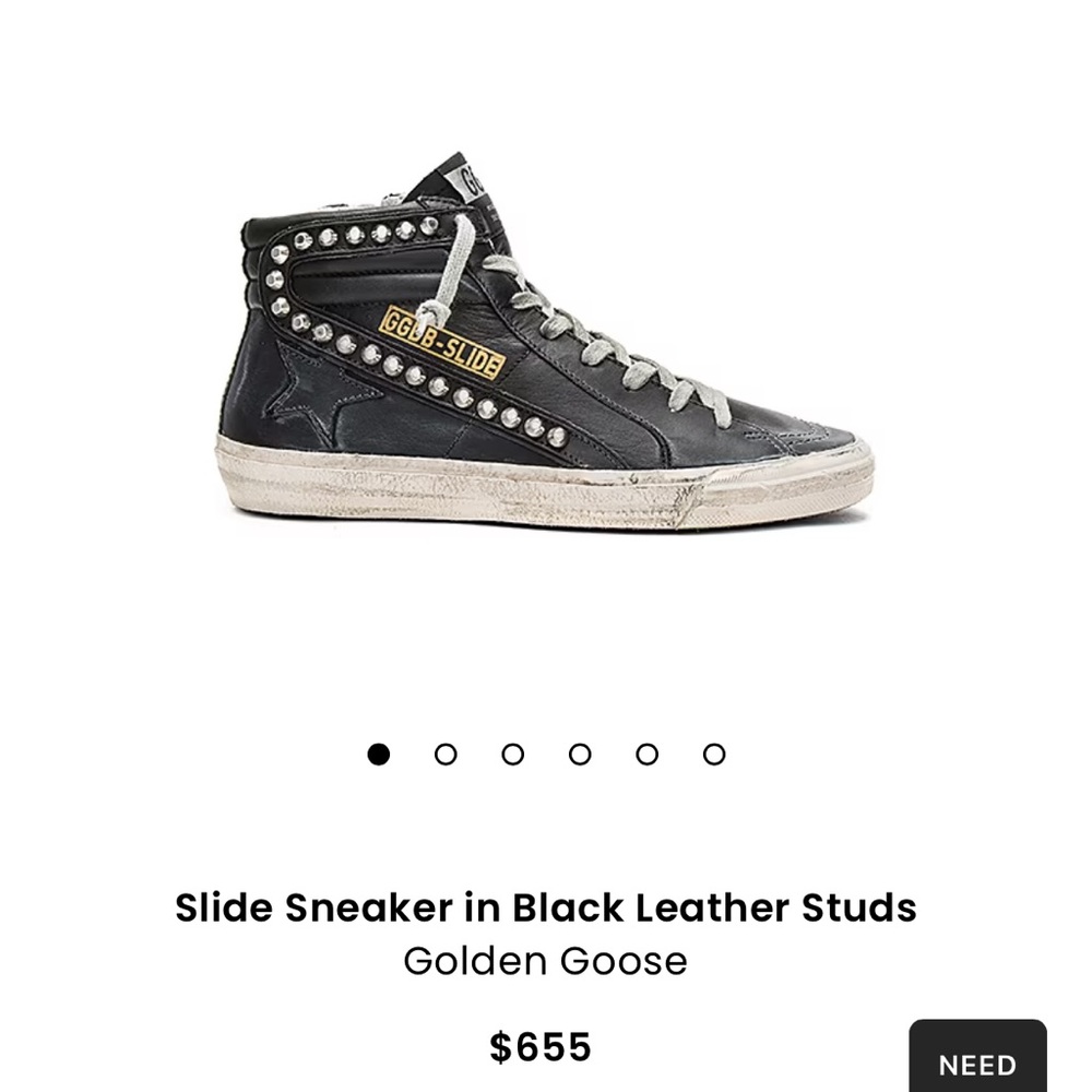 GOLDEN GOOSE BLACK LEATHER UPPER STUDDED SLIDE CLASSIC -RARELY WORN. Size 36